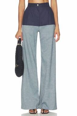 NEW MATTHEW BRUCH high-waist combo jeans in navy linen